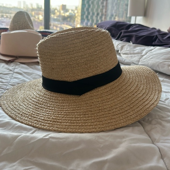 Natural Straw Wide Brim Hat with Black Ribbon Band - Picture 2 of 5